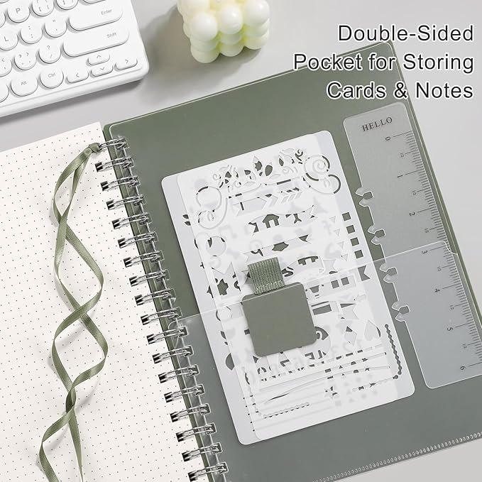 EMSHOI Spiral Notebook B5 Bullet Dotted journal, Dotted Grid Notebook with 300 Pages, 100gsm Thick Paper, 7.48" × 10.15", Waterproof Softcover Notebook for School Work Writing - Light Green