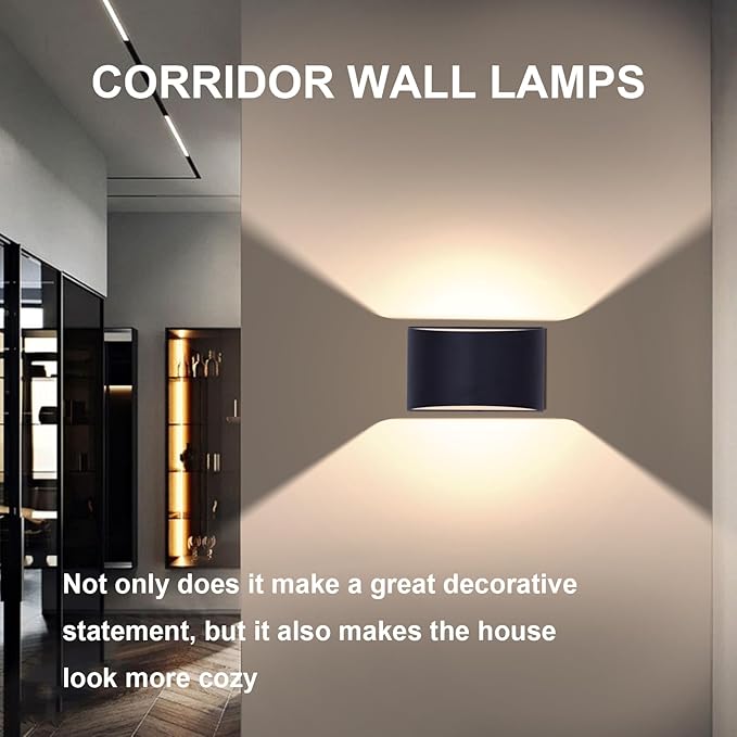 KICAAO Modern LED Wall Sconce,Warm White 3000K,Hardwired Indoor Outdoor Black Wall Lights Set of 2 Up and Down Wall Mount Light for Living Room Bedroom Hallway Corridor Conservatory(with G9 Bulbs)