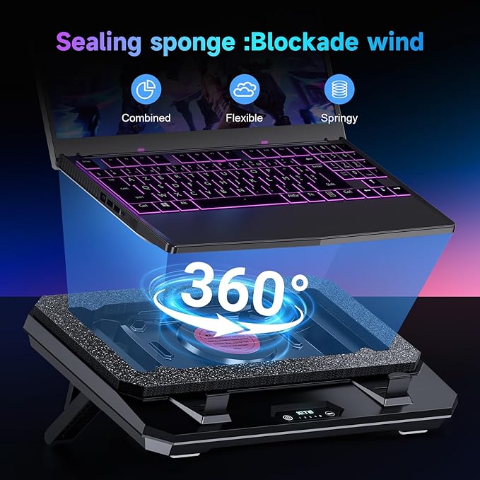 GT300 Upgraded Laptop Cooling Pad with Adjustable Stand, Turbo Boosted Cooler for Rapid Cooling 10-17inch Gaming Laptop, Flexible Sealing Ring，Featuring Air Filtration and USB Hub