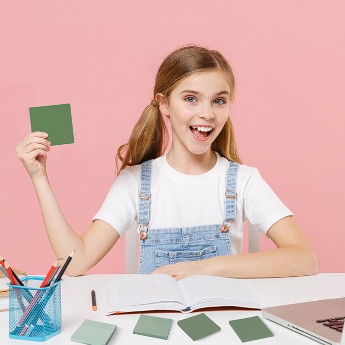 12 Pcs Sage Green Sticky Notes 1680 Sheets Sage Green Office Supplies 3 x 3 Inches Pastel Self Stick Note Pads for Teacher Women Gift Office School Bible Journaling Planner (No Lined)