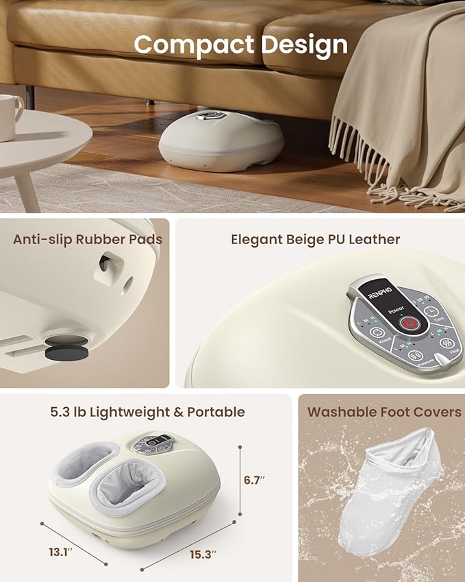 RENPHO Foot Massager Machine with Heat [2025 Upgraded], Shiatsu Foot Massager for Plantar Fasciitis, Birthday Gifts for Women, Wireless Control, WMF02