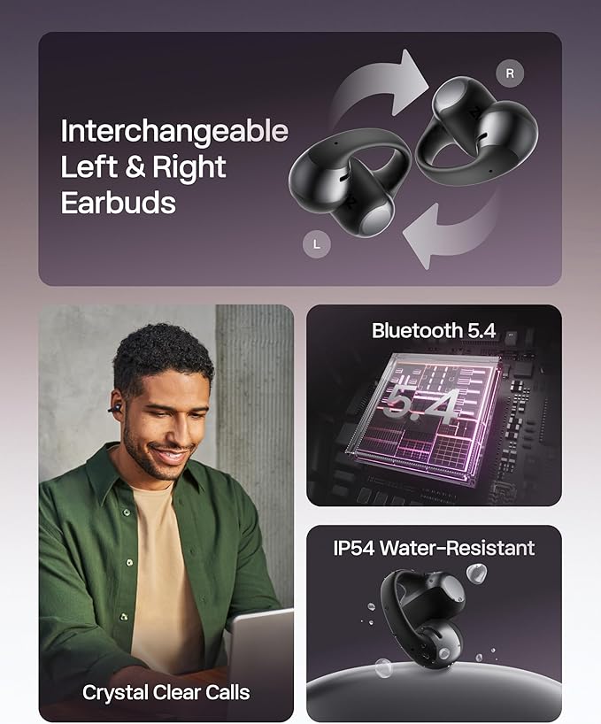 SHOKZ OpenDots ONE - Open-Ear Headphones - Wireless Bluetooth Earbuds with Microphone - Secure, Lightweight, Clip-On Fit - Premium Dolby Audio - Water Resistant - Fast Charging - Up to 40 hrs Playtime