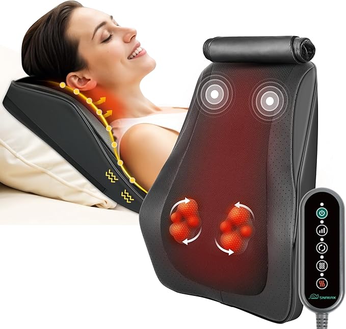Snailax Back Massager for Back Pain Deep Tissue, Shiatsu Neck and Back Massager with Heat, Vibration, Kneading Massage Pillow for Neck, Shoulder, Gifts for Mom, Dad