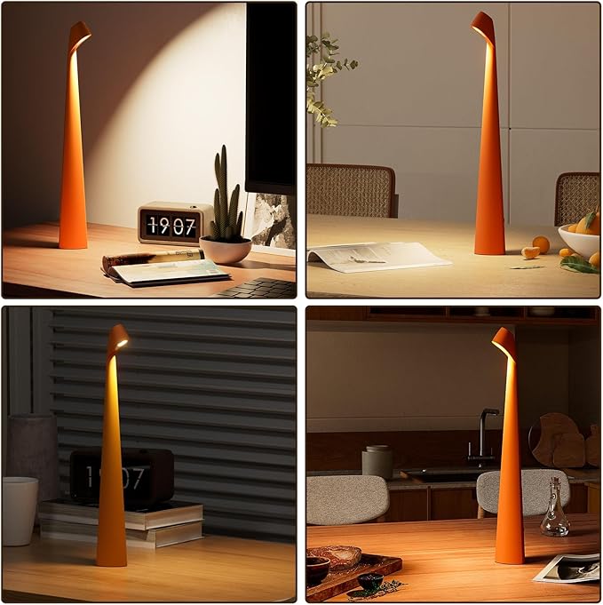 Cordless Portable LED Table Lamp,Built-in Rechargeable Battery-5000mAH,Dimmable Touch Small Desk Reading Lamp with 3-Level Brightness for Bedroom/Living Room/Office (Orange)