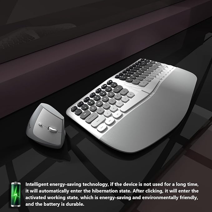 Ergonomic Wireless Keyboard and Mouse Set Creamy Wireless Keyboard Silent Mice Set with Wrist Rest for Computer, Laptop, PC, Mac, Windows