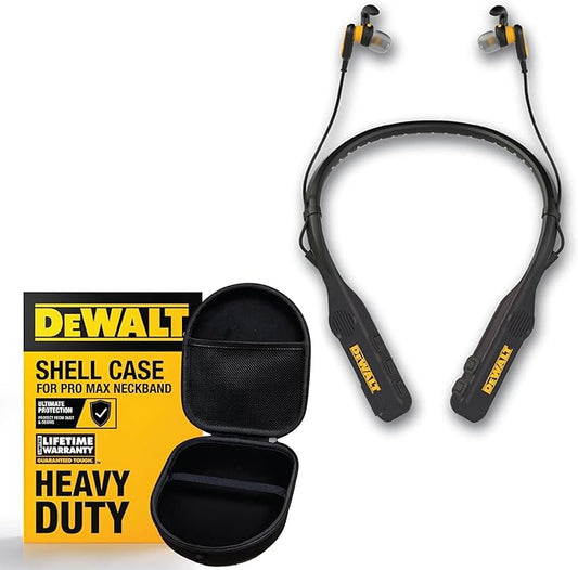 DEWALT Black Edition Pro Audio Bundle: Heavy-Duty 2-in-1 Bluetooth Neckband Headphones + Rugged EVA Travel Case