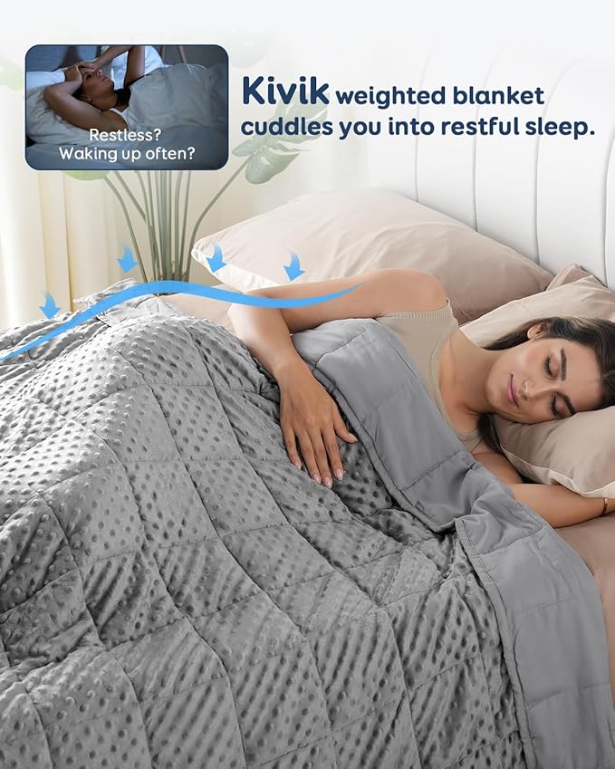Kivik Weighted Blanket 12 lbs for Adults, Minky Dot Heavy Blankets, Microfiber Reversible Weighted Throw Blankets for All Seasons, Machine Washable, 48"x72" Twin Size, Grey