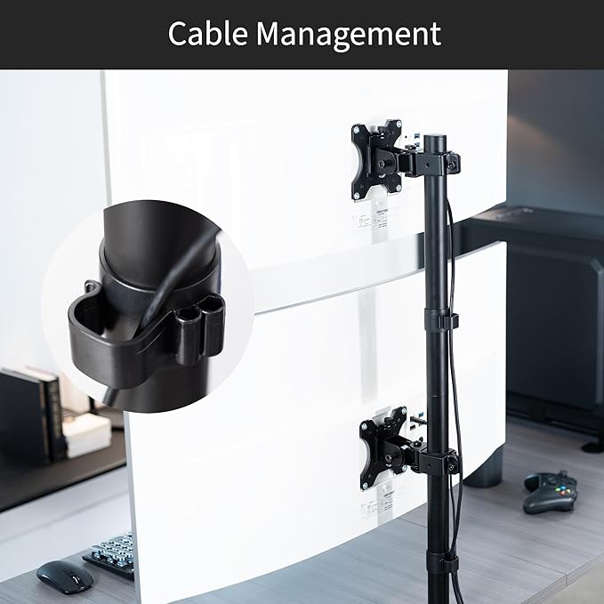 VIVO Dual Vertically Stacked Ultra-Wide Monitor Desk Mount, Extra Tall Heavy Duty Adjustable Stand for 2 Ultrawide Screens up to 45 inches, 25 lbs Per Screen Capacity, Black, STAND-V200R