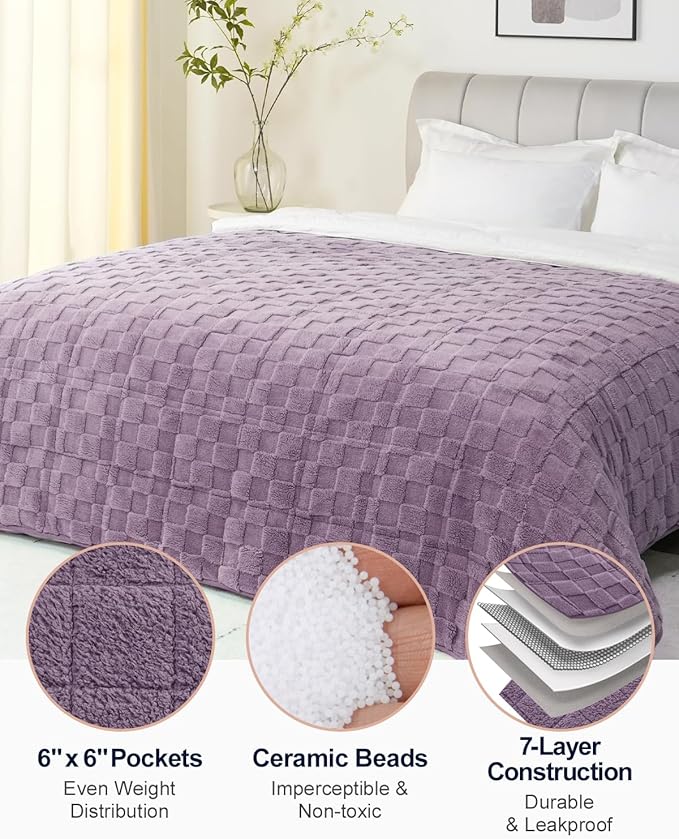 Kivik Dual Sided Weighted Blankets for Adults, Buttery Soft Stylish Checkered Heavy Blanket for Couch Sofa Bed, Ultra-Fluffy Fabric, Machine Washable (60"x80", Purple, 20 Pounds)