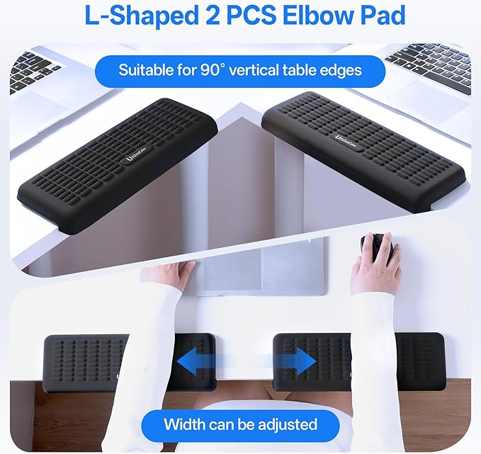 UnivoColors PostureUp L-Shaped Desk Wrist Rest & Elbow Rest, Non-Slip, Separate Design, Memory Foam Desk Edge Support, Ergonomic Design for Long-Hour Work (11.8 * 3.9 inch 2-Piece Set)
