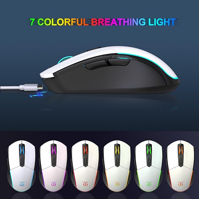 Snpurdiri 60% Wireless Gaming Keyboard and Mouse Combo,Ice Blue Backlit Rechargeable 2000mAh Battery,Mini Mechanical Feel Anti-ghosting Keyboard + Popular RGB Mice for Gaming, Office(White-Black)