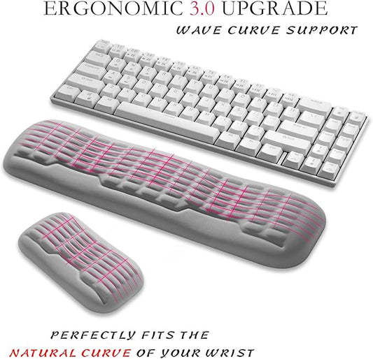 UnivoColors Compact-Sized Keyboard & Mouse Wrist Rest Set-Ergonomic 3.0 Upgrade with Wave Curve Support,Non-Slip Base,Perfect for Work & Gaming(Grey)