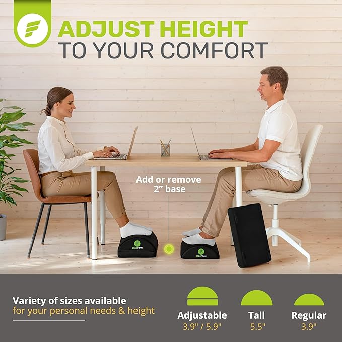 ErgoFoam Foot Rest for Under Desk at Work Adjustable - Chiropractor-Endorsed, High-Density Foam, Velvet (Black)