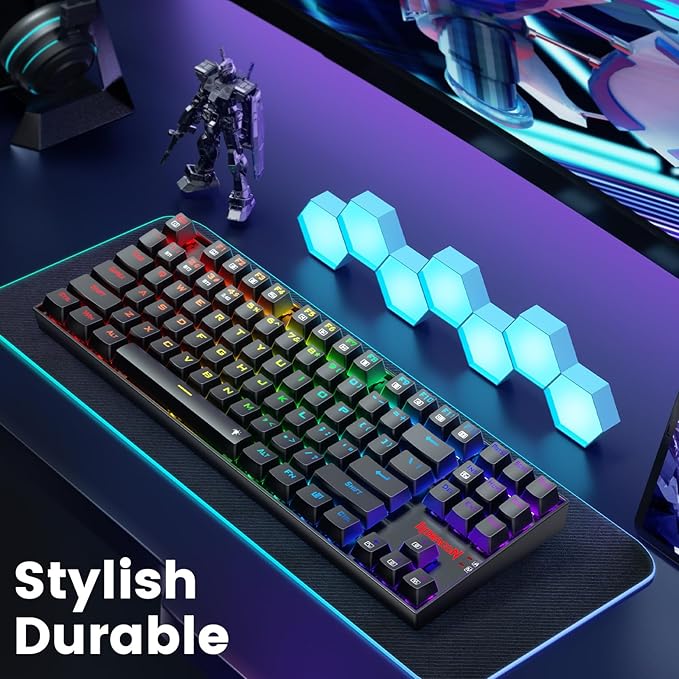 Redragon Wireless Gaming Keyboard, BT/2.4Ghz Tri-Mode Mechanical Keyboard with Aluminum Pannel, Hot-Swap Red Switch, Programmable 87 Keys TKL, LED Rainbow Backlit - K552-KRS