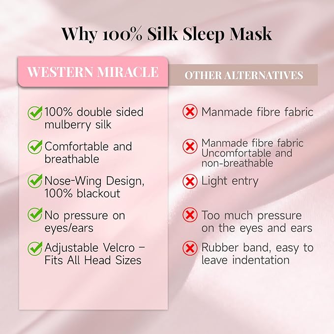 Mulberry Silk Sleep Mask for Men & Women - 100% Light Blocking Blackout Eye Mask for Side Sleepers, Adjustable Fit for All Heads, Soft Zero Pressure Comfort, Unisex Travel Eye Cover(Pink)