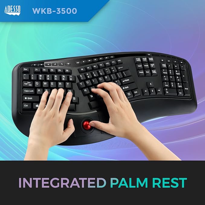 Adesso WKB-3500UB Tru-Form 3500, 2.4GHz Wireless Ergonomic Trackball Keyboard