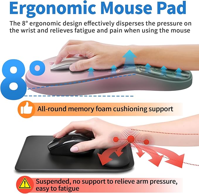 Ergonomic Mouse Pad with Wrist Rest Support, Mousepad with Comfortable Memory Foam Wrist Rest and Non-Slip PU Base for Pain Relief, Computer, Laptop, Office, Home (Hummingbird)