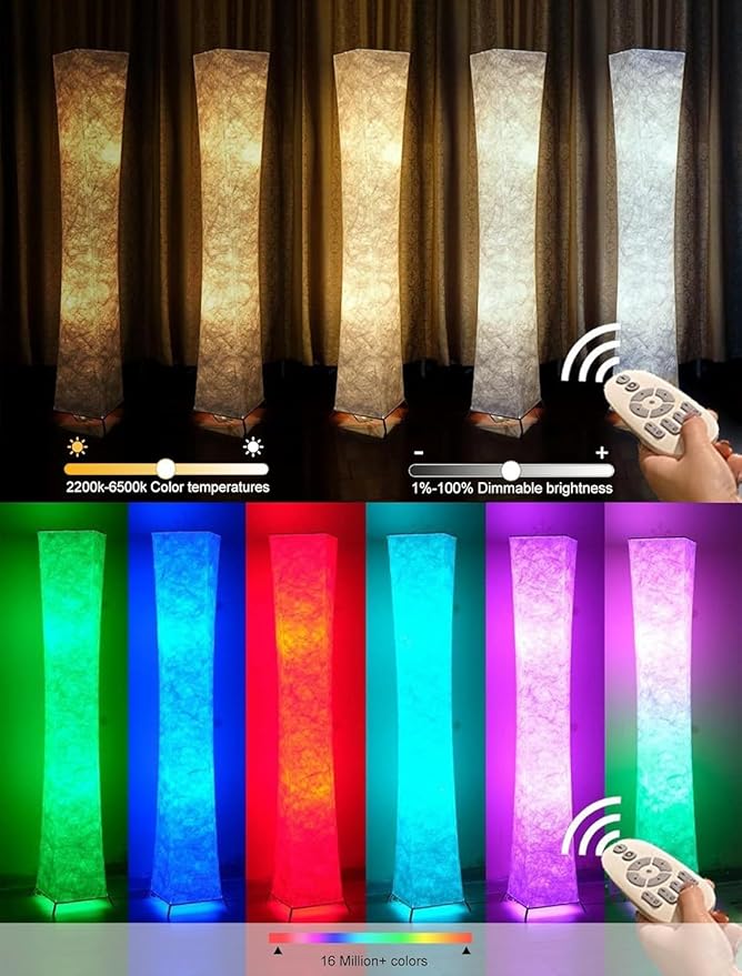 LEONC Floor Lamp with Remote, Tuya Smart 9W×2 Bulbs Included, 65" Smart Modern Floor Lamp with Alexa, Music Sync and 16 Million DIY Colors, RGB Color Changing Standing Lamp for Bedroom Living Room