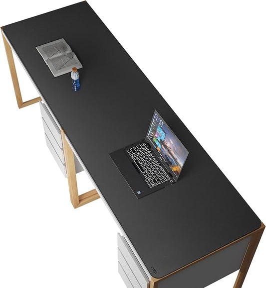 Vyaaa 78.7"x23.6" PU Leather Large Desk Mat (Black) - XXL Extended Mouse pad, Office Desk Protector, Non-Slip Computer Desk pad for Office, Gaming, Home