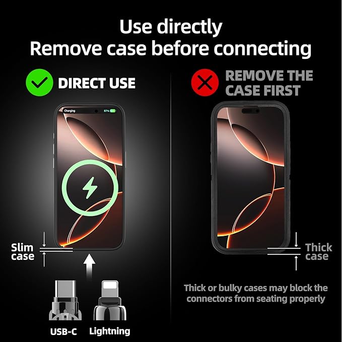 MFish 4-in-1 Universal USB Charging Cable with Carrying Case – 240W Max Fast Charger Cord, USB-A, Dual USB-C & Lighting, for iPhone 14/15/16/17 Series, iPad & MacBook and More (Pink, 6.6Ft)