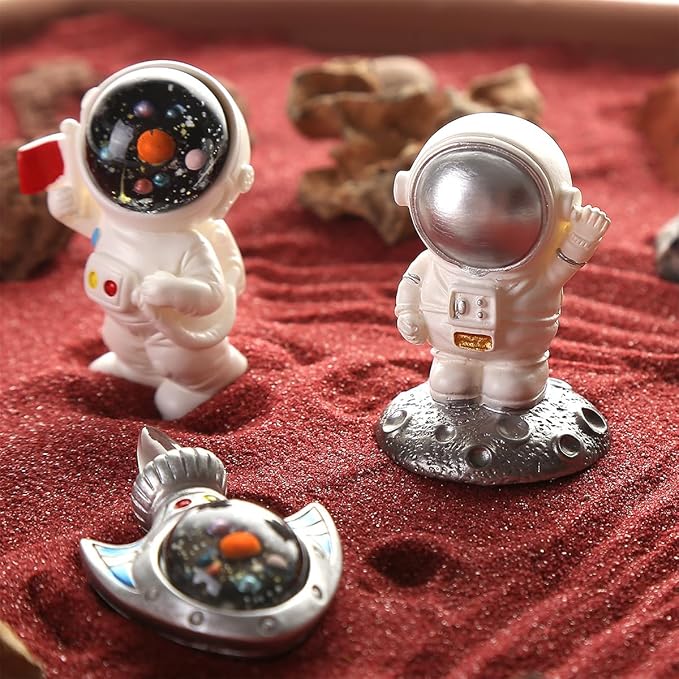 Desktop Zen Garden Kit -Mars Space Exploration Themed Zen Decor Sand,Astronaut Statue Figurines,Irregular Red Raw Sandstone Sand Tabletop Decoration,Zen Office Desktop Decoration Gift (Red)