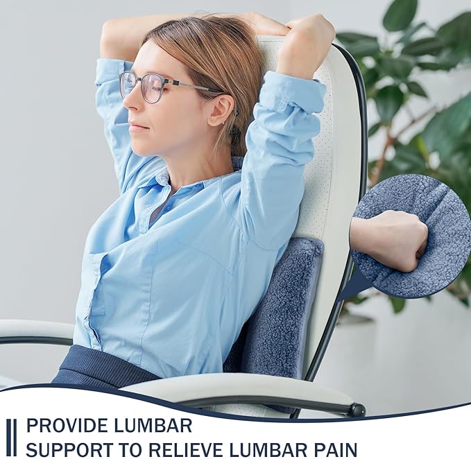 Queekay Fleece Lumbar Support Pillow 3 Section Back Pillow Office Chair for Back Support Comfortable Lumbar Cushion for Car Seat Pain Relief Sofa Rest(Haze Blue)