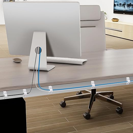 XHF 100pcs Adhesive Cable Wire Clips White, Outdoor Cable Management Wire Organizer Cord Holder for Under Desk, Car, Wall, TV PC Ethernet Cable