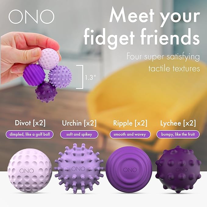 ONO Signets – Silicone Magnetic Balls with Textured Dimples, Bumps, and Waves | Fun to Play with Fidget Toy for Adults | Help Relieve Stress, Anxiety, Tension (Lavender, Set of 8)