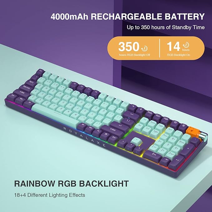 R108 Wireless Mechanical Keyboard, Gateron G Pro 3.0 Yellow Switch, Hot Swappable Wired/Bluetooth/2.4G Wireless Keyboard with RGB Light for Windows & Mac, PBT Keycaps, Starry Cyan