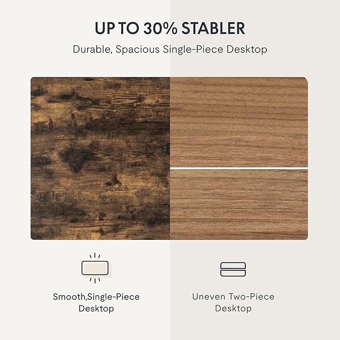 FLEXISPOT EN1 One-Piece Standing Desk, 48x24 Electric Sit Stand Desk for Home Office and Computer Workstation (White Frame + Rustic Top, 2 Packages)