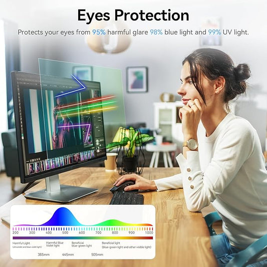 [2-Pack] 24 Inch Anti Blue Light Anti Glare Computer Screen Protector for 16:9 Widescreen Monitor, Removable Anti-Scratch Anti-UV Blocking Screen Filter, Eye Protection Reduce Eye Fatigue and Strain