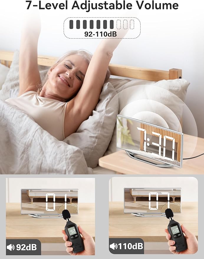 Digital Clock for Living Room, Slim LED Mirror Digital Alarm Clock with 2 USB Ports, Dual Alarms, 12/24H, Large Display with Diming Mode, Modern Electronic Clock for Bedroom Home Office Desk Decor