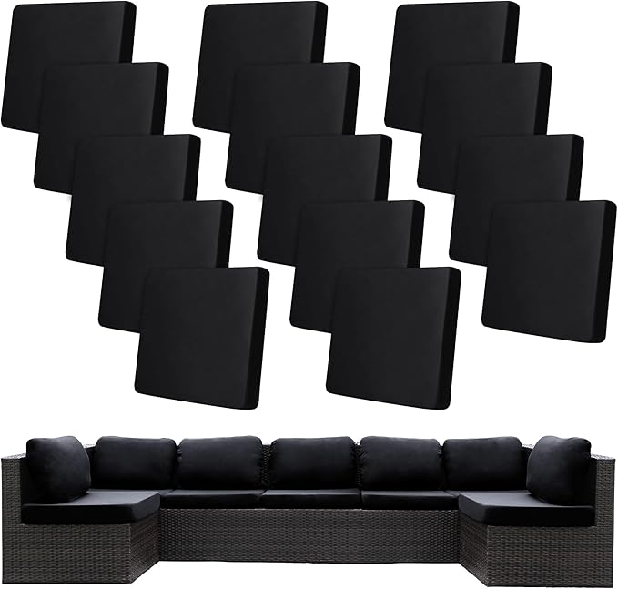 14 Pcs Stretch Patio Cushion Covers,Outdoor Couch Covers Replacement,Outdoor Couch & Sofa Slipcovers,for Patio Furniture Cushion Covers,Washable Reusable Furniture Protector (Black,Cover Only)