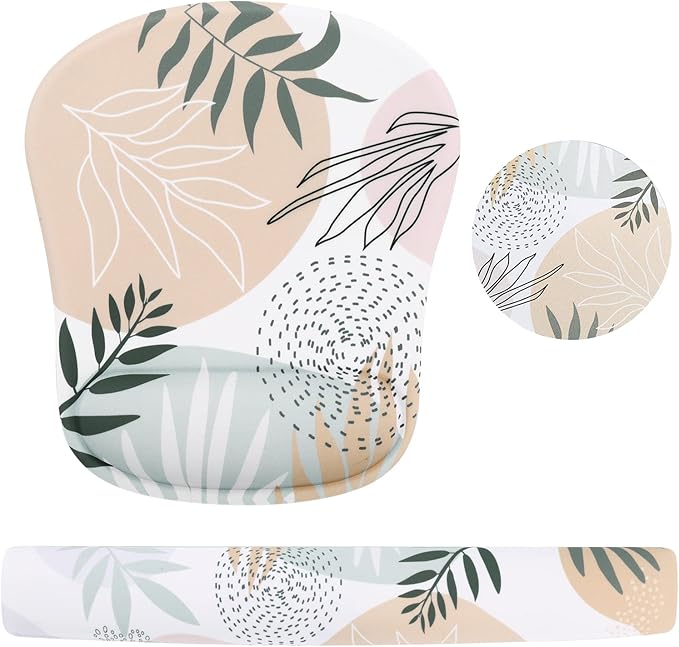 Haocoo Keyboard Wrist Rest, Ergonomic Mouse Pad, Gel Wrist Pas for Computer Keyboard, Non-Slip Mouse Pad Wrist Support for Gaming,Office, Boho Tropical Leaves