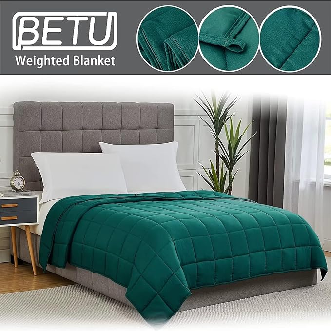Green Weighted Blanket for Adults 20lbs, 48"x72" Twin Size Cooling Heavy Blanket for 130-220lbs with Premium Glass Beads, Soft Thick Big Throw Blankets for All-Season Sleeping