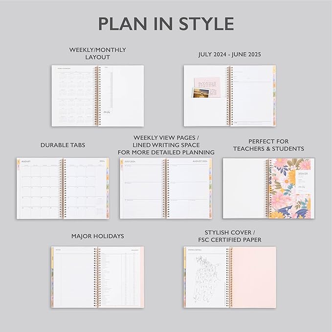 Blue Sky 2024-2025 Academic Year Weekly and Monthly Planner, 5" x 8", Flexible Cover, Wirebound, Daisy Garden (150668)