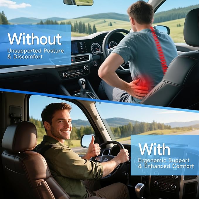 X-Large Car Seat Cushions for Driving ,Comfort Memory Foam Car Cushions for Driving for Back, Hip & Tailbone Pain Relief – Non-Slip Booster Pad for Short Drivers, Auto, Office Chair, Wheelchair