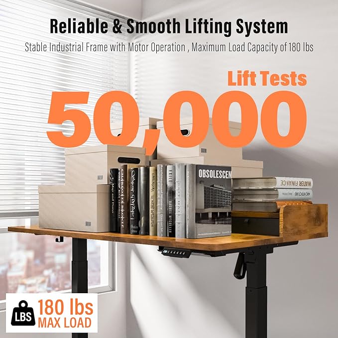 Kingant 63" x 30" Standing Desk with Drawers, Large Desktop, Ergonomic Sit Stand Desk for Home Office Work, Cable Management, 3 Preset Heights & 2 Hooks, Rustic Brown