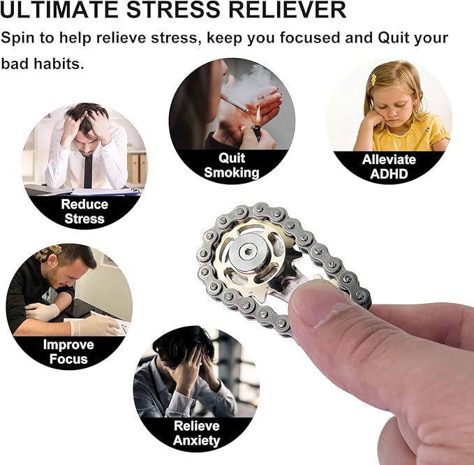 Bike Chain Gear Fidget Spinner, Metal Sprocket Chain Fidget Toy, Stress Anxiety Relief Fidget Toy Finger Spinning Toy for Kids Stainless Steel Sensory Bearings EDC Novelty Toy, Golden Plating Sprocket