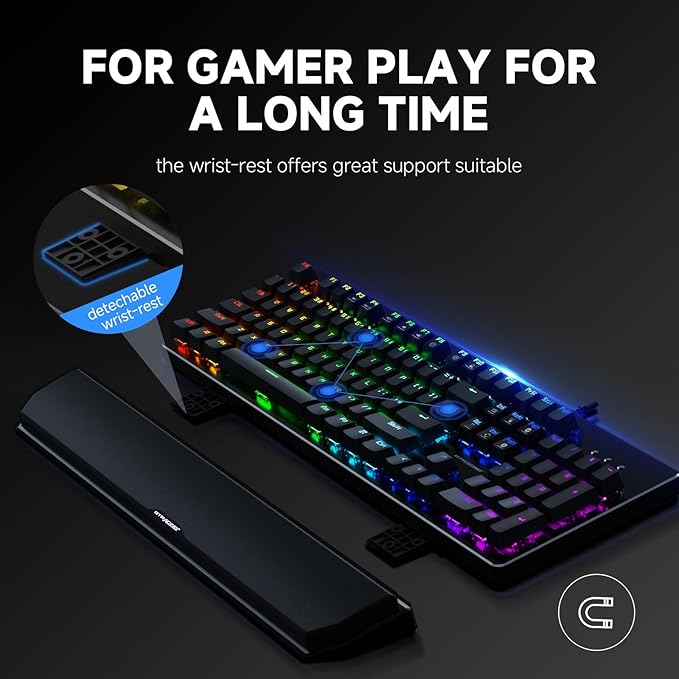 GTRACING Mechanical Gaming Keyboard Typewriter with Wrist Rest, RGB Lighting, Tactile Mechanical Switches, Programmable Macro Keys for Laptop MAC PC Gamer-Blue Switch