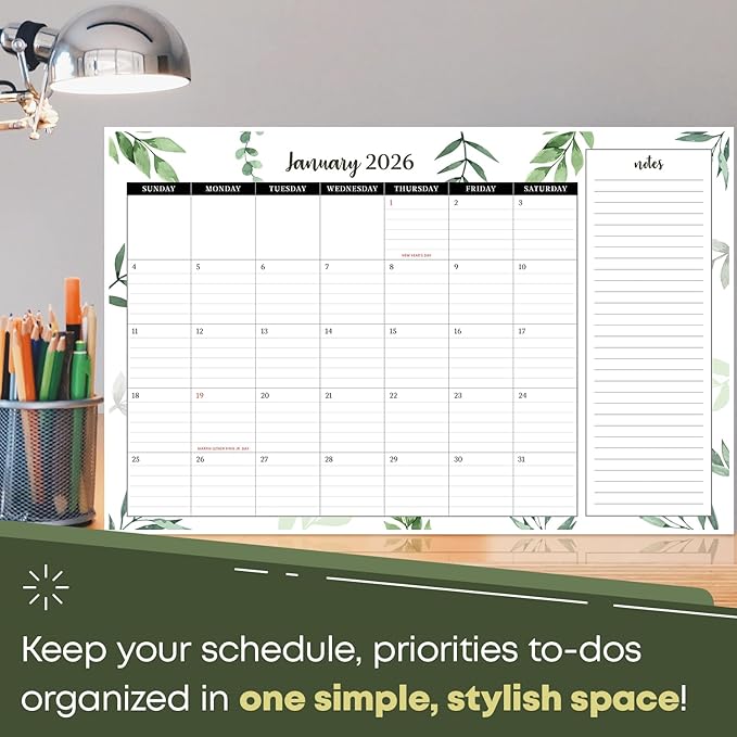 2026 Year Desk Calendar 17" x 11" Desktop or Wall Planner, Tear-Off Pad for Easy Planning, Includes a Notes Section To Do's Monthly Tasks for the Year of 2026 | Runs from January 2026 - January 2027