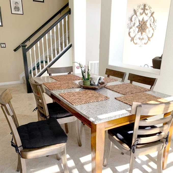 Barnett Home Decor Cotton Duck Black Dining Chair Pad with Ties - 15 x 17 Size Small Chair Cushion - Latex Foam Fill - Machine Washable, Reversible, Solid Color, 100% Cotton, Made in USA