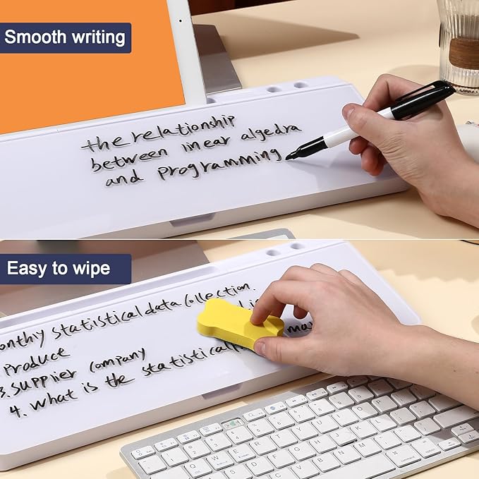 KVY Desk Whiteboard with Storage,Desktop Glass Dry Erase White Board Organizers Supplies with Accessories for Office, Home, School Essentials (White)