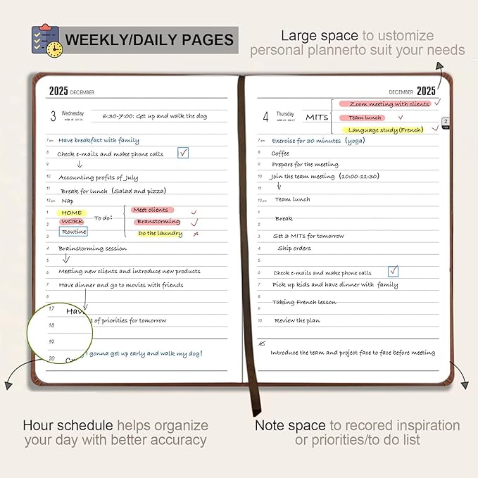 Daily Planner 2025-2026 （8.5"x5.8"）One Day Per Page, Academic Planner July 2025 to June 2026, Agenda 2025 2026, Appointment Calendar Book with Faux Leather Cover (Blue)