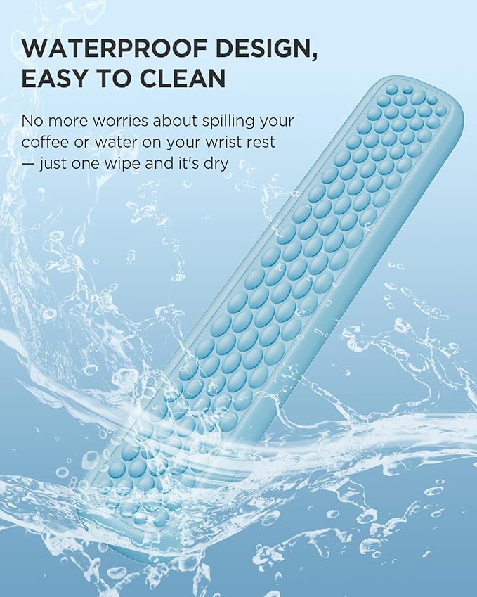 Lekvey Ergonomic Wrist Rest for Computer Keyboard - Memory Foam with Massage Points & Waterproof PU Leather Wrist Pad, Carpal Tunnel Support for Office/Gaming, Typing Pain Relief, Easy-Clean（Blue）