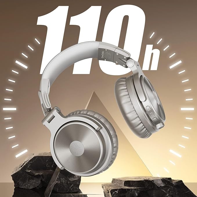 OneOdio Bluetooth Over Ear Headphones, 110 Hrs Wireless/Wired Stereo Sound Foldable Headsets with Deep Bass 50mm Neodymium Drivers for PC/Phone/Tablet - Studio Wireless Pro C, Champagne Gold