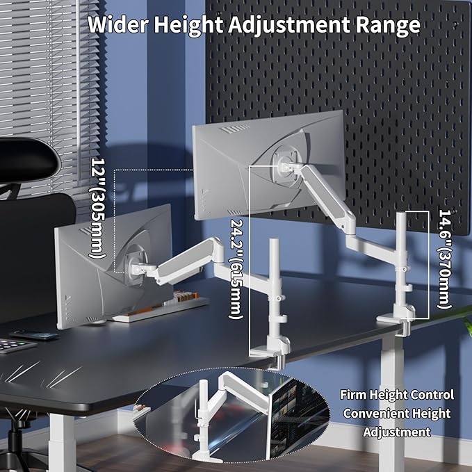 Monitor Arm for 17 to 60 inch, Hold 44 lbs, Fully Adjustable Heavy Duty Desk Mount, Monitor Stand Fit 57 55 49", Ultrawide Monitors Bracket Clamp/Grommet Base VESA 75x75/100x100 (White)