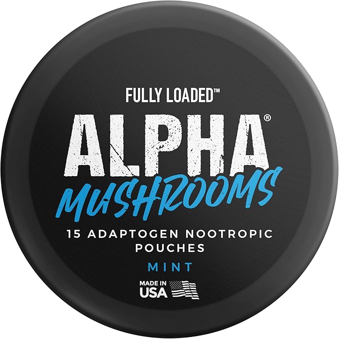 Fully Loaded Alpha Mushrooms - Adaptogen Nootropic Pouches (5-Pack, Mint) - - Lion's Mane, Cordyceps, & Chaga - 5 cans, 15 Pouches per can - Functional Mushrooms - Made in The USA
