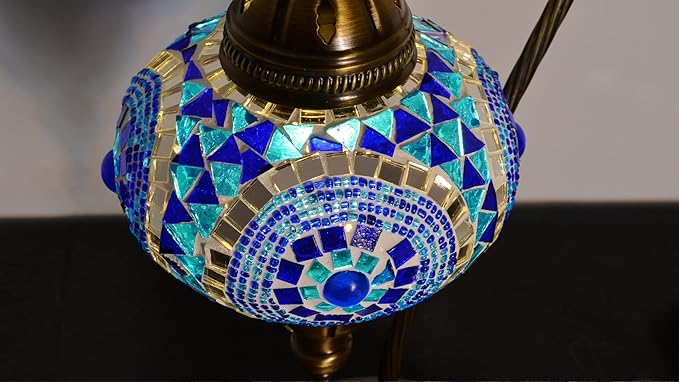 mozaist Turkish Mosaic Swan Neck Table Lamp, Moroccan Boho Style Sea Blue Gooseneck Rustic Home Décor, Tiffany Bohemian Bedside Farmhouse Desk Light with E12 Socket & US Plug (Evil Eye Blue)