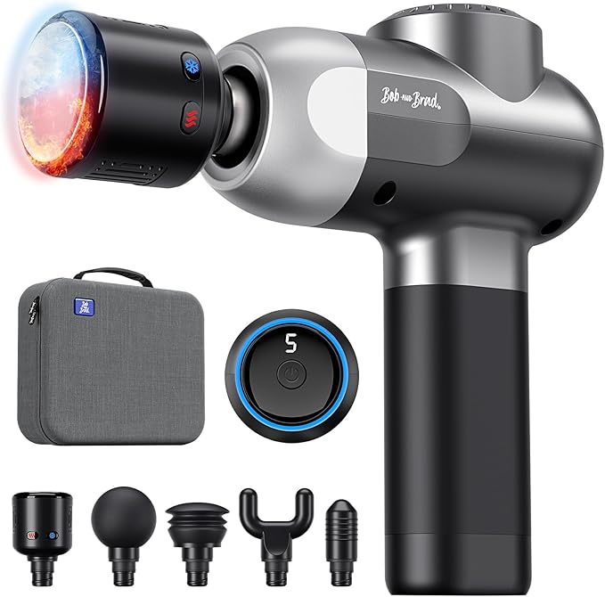 BOB AND BRAD C2 Pro Massage Gun with Heat and Cold Therapy, Mini Massager Gun Deep Tissue, Heated Professional Electric Back Massager for Athletes, Handheld Massager